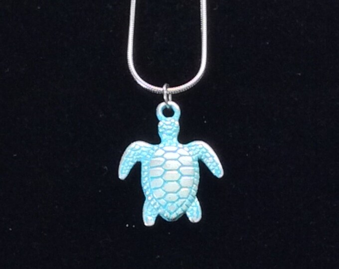 Baby Sea Turtle Pendant Necklace - Baby Sea Turtle Pendant Necklace on Stainless Steel Snake Chain or Leather Cord - Unisex Jewelry