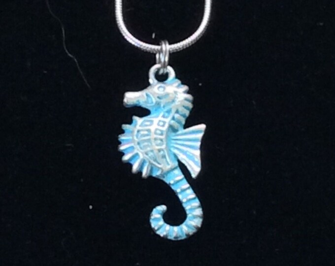 Seahorse Pendant Necklace - Seahorse Pendant Necklace on Stainless Steel Snake Chain or Leather Cord -