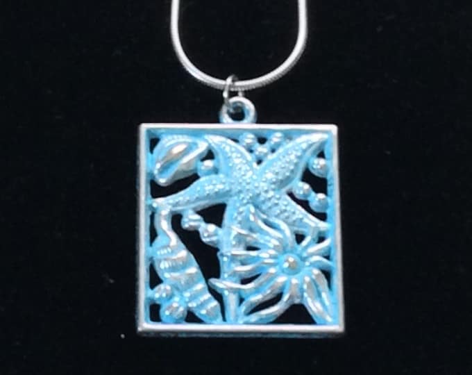 Starfish & Shells Sea Life Pendant Necklace - Starfish and Shells Sea Life Pendant Necklace on Stainless Steel Snake Chain or Leather Cord