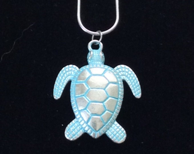 Giant Sea Turtle Pendant Necklace - Giant Sea Turtle Pendant Necklace on Stainless Steel Snake Chain or Leather Cord