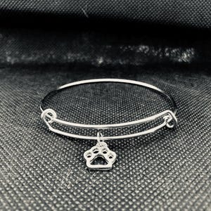 Paw Print Charm Bangle – Stainless Steel Adjustable Bracelet