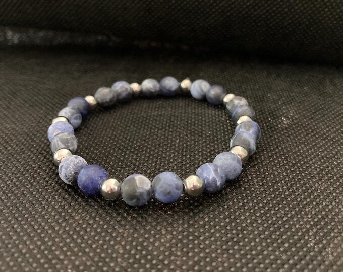 Intuitive Power Bracelet - Sodalite Beaded Bracelet with Stainless Steel Accents - Stretch Elastic Cord - Stackable Bracelet