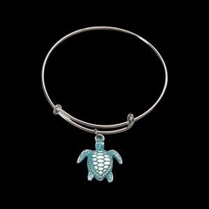 Baby Sea Turtle Bangle Bracelet - Baby Sea Turtle Charm Bangle Bracelet - Stainless Steel Adjustable Bracelet - Stackable Bracelets