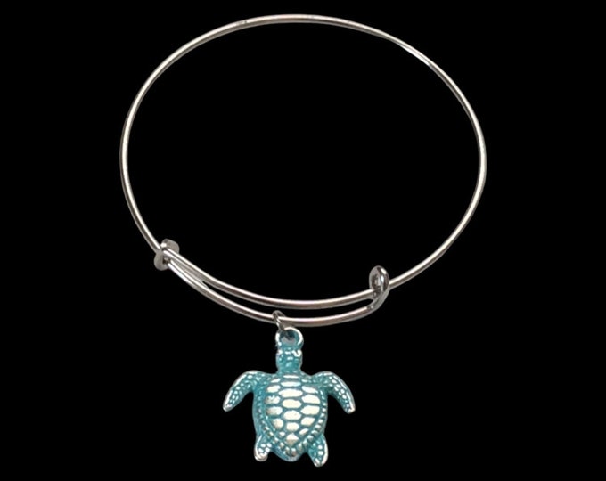 Baby Sea Turtle Bangle Bracelet - Baby Sea Turtle Charm Bangle Bracelet - Stainless Steel Adjustable Bracelet - Stackable Bracelets