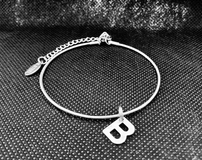 Initial Charm Snake Chain Bracelet - Stainless Steel Snake Chain Bracelet with Initial Charm - Personalized Bracelet - Stackable Bracelets