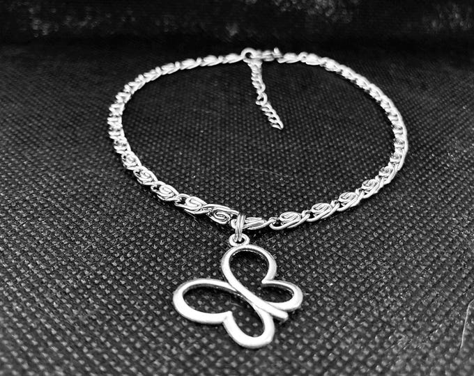 Wings of Grace Anklet - Stainless Steel Scroll Anklet with Open Butterfly Charm - Dainty Boho Summer Anklet