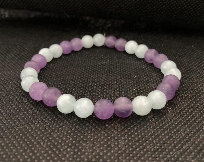 Tranquility Bracelet - Amethyst and Aquamarine Beaded Bracelet - Stretch Gemstone Bracelet on Elastic Cord - Stackable Bracelets
