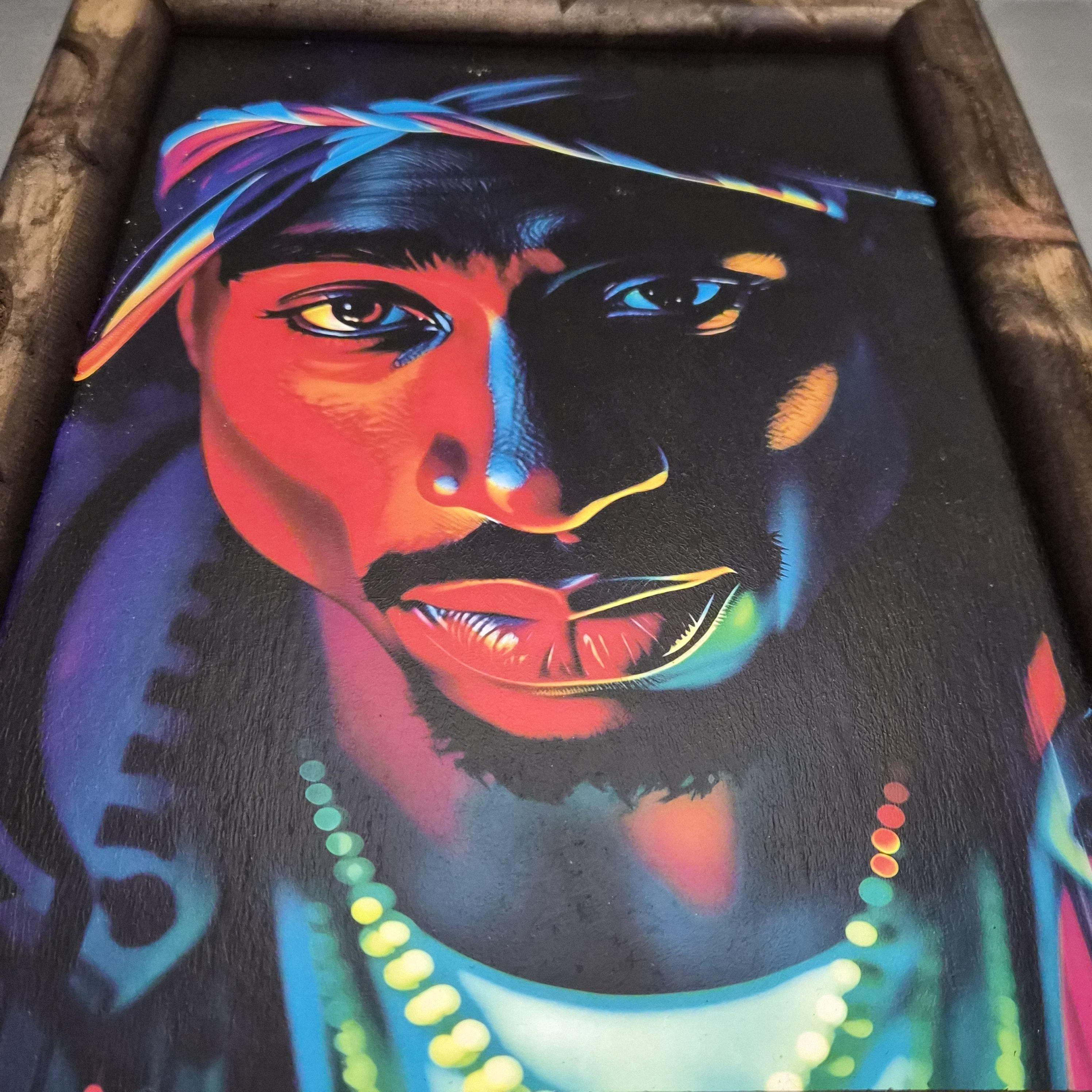Tupac Shakur Neon Portrait, 12x18 Handcrafted Rustic Wood Frame
