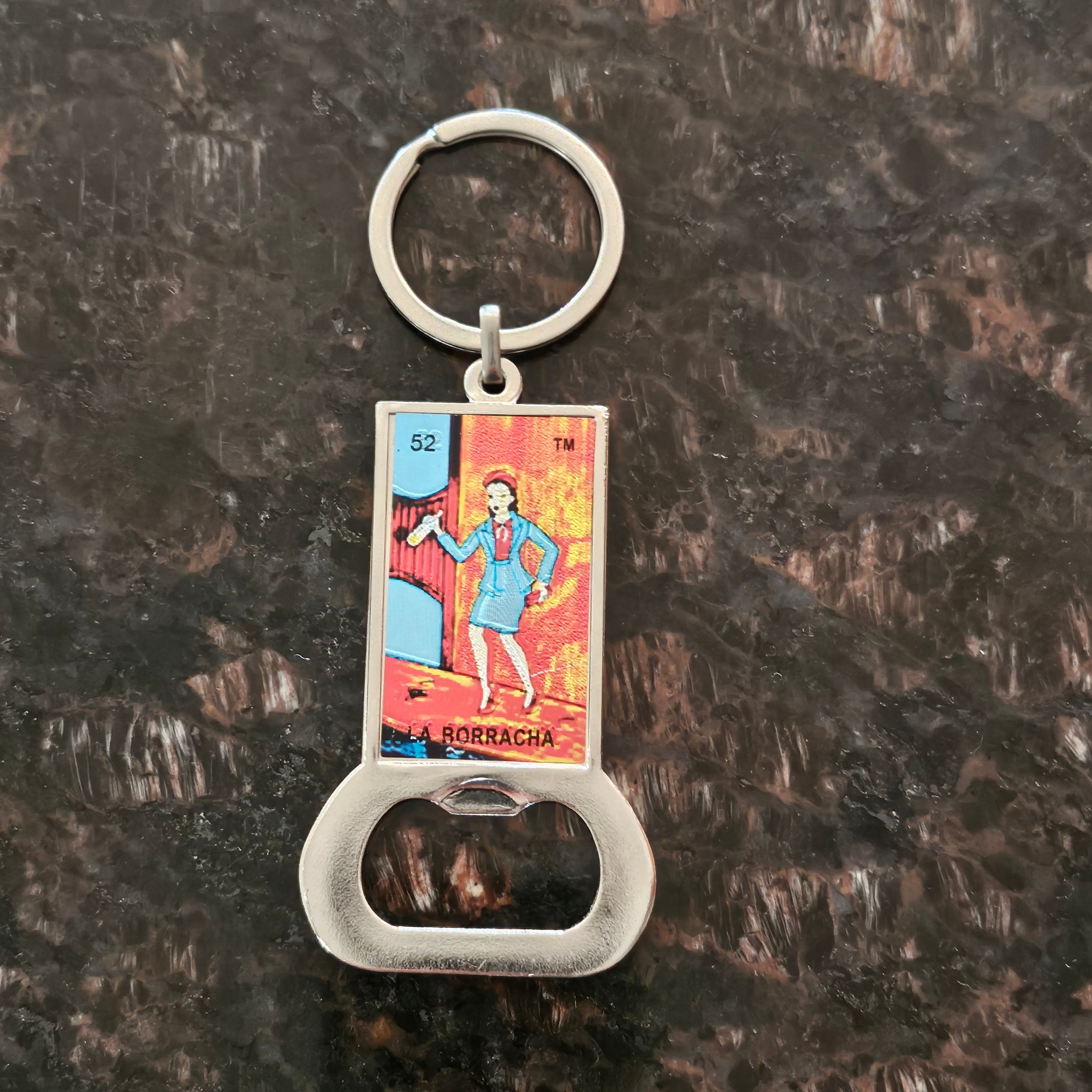 La Borracha Loteria Keychain Bottle Opener: Funny Mexican Gift