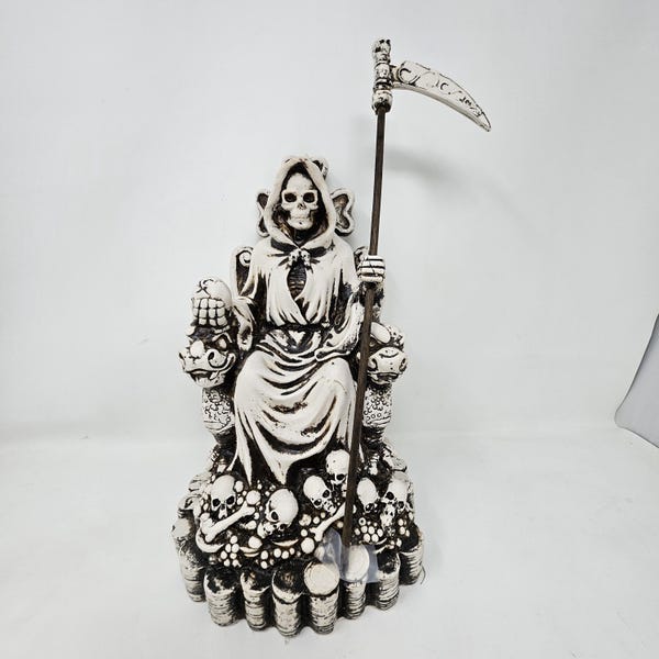 White Santa Muerte Statue on Throne - 12 Inch Altar Figure