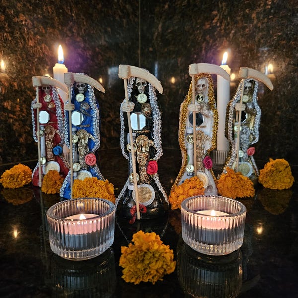 6" Santa Muerte Figure statue. Figura de Santa Muerte. Santa Muerte Curada figurine charm for devotee. Saint Death