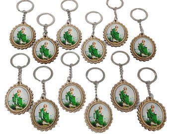 12 Pcs Religious San Judas Keychain Saint Jude Key Fob party favors.  recuerdos Mexicanos para dia de los santos gifts.Mexican day of saints