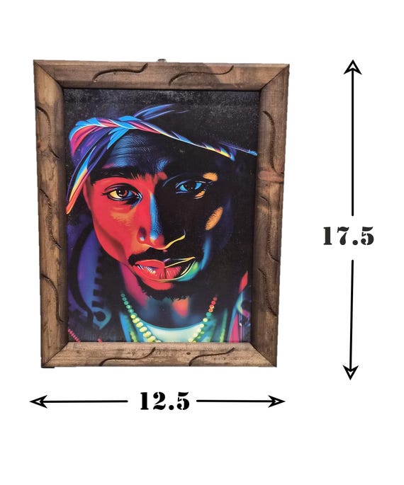 Tupac Shakur Neon Portrait, 12x18 Handcrafted Rustic Wood Frame