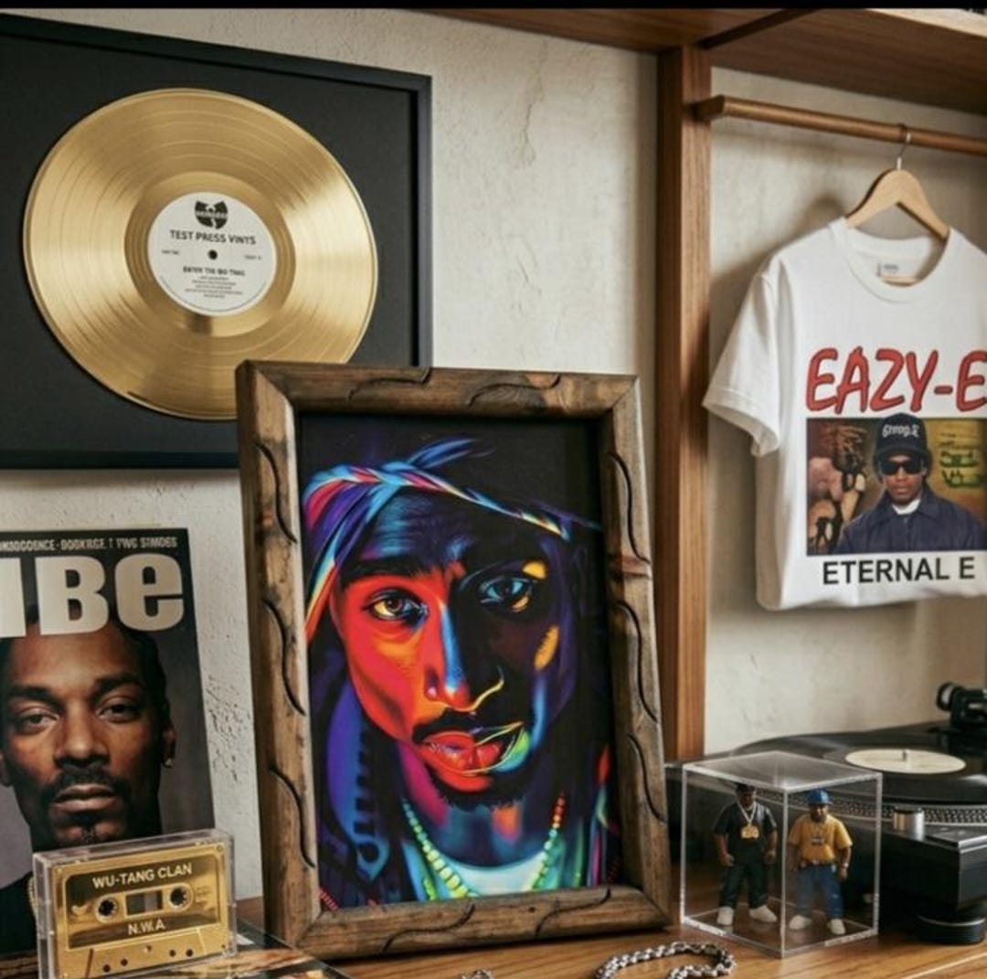 Tupac Shakur Neon Portrait, 12x18 Handcrafted Rustic Wood Frame