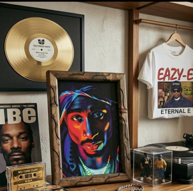 Tupac Shakur Neon Portrait, 12x18 Handcrafted Rustic Wood Frame