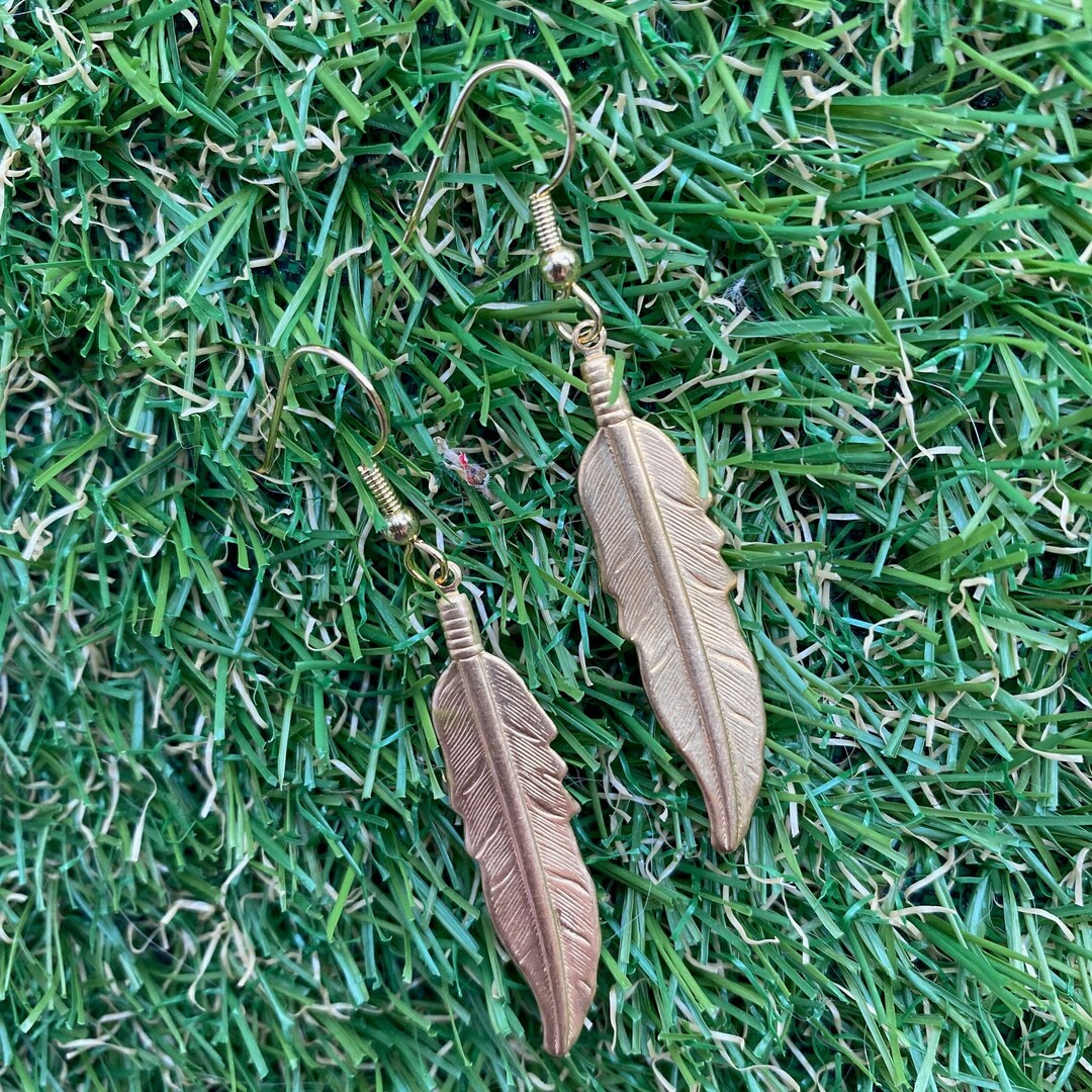 Gold Feather Earrings Etsy