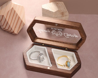 Custom Wedding Ring Box, Custom Glass Lid Wood Ring box, Ring Box Proposal, Modern Rustic Wedding, Gift for Her, Anniversary Gift