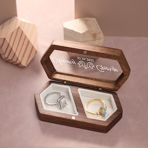 Custom Wedding Ring Box, Custom Glass Lid Wood Ring box, Ring Box Proposal, Modern Rustic Wedding, Gift for Her, Anniversary Gift