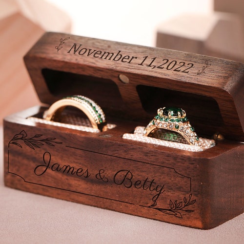 Personalized Wedding Ring Box Wide Wood Double Ring Box Etsy