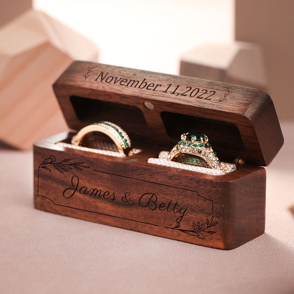 Personalized Wedding Ring Box, Wide Wood Double Ring Box, Vintage Wooden Ring Box for Anniversary, Special Gift, Anniversary Gifts