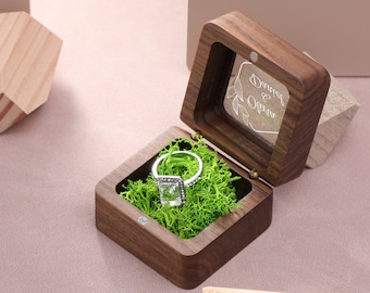 Wedding Ring Box, Wooden Jewelry Box Ring Box, Anniversary Gift Lover's Gift Wife's Gift, Necklace Box with Green Padded Gift Box