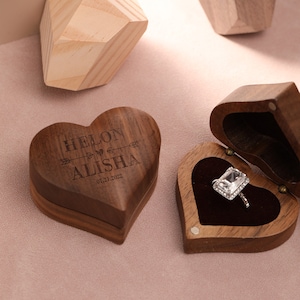 Personalized Wedding Ring Box, Engrave Heart Shape Wooden Ring Box, Ring Box Proposal, Modern Rustic Wedding, Gift for Her, Anniversary Gift
