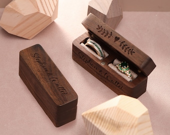 Personalized Wedding Ring Box, Wide Wood Double Ring Box, Vintage Wooden Ring Box for Anniversary, Special Gift, Anniversary Gifts
