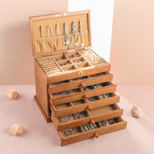 Portagioie per donna e ragazza Portagioie personalizzato, portagioie in legno, grande organizer per gioielli con serratura, regalo di nozze, regalo per la mamma