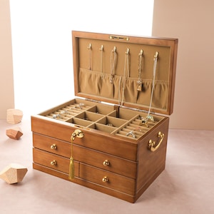 Scatola portagioie in legno, grande contenitore portagioie con serratura, scatola portagioie personalizzata per donne e ragazze, regalo di nozze, regalo per la mamma