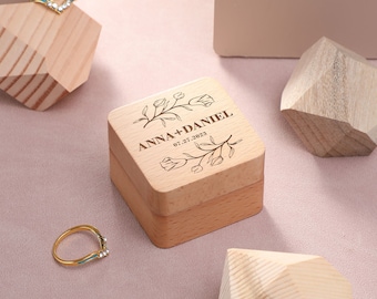 Double Slot Ring Box, Personalized Wedding Ring Box, Engrave Wooden Square Ring Box, Square Walnut Ring Box, Anniversary Gift, Gift for Her