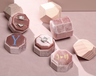Personalized Velvet Ring Box, Three Slot Jewelry Box, Wedding Set & Engagement Ring , with Custom Monogram for Wedding Gift, Gift for Her