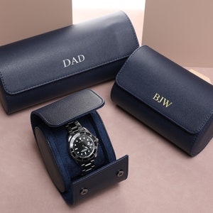 Navy Blue Vintage Watch Storage Box Personalized Watch Storage Box Engraved Watch Storage Box Custom Gift Watch Storage Box, Best Man Gift image 2