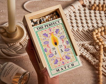 Personalized Couples Wood Matchbox, Custom Printed Matchboxes, Housewarming Gift, Wedding Anniversary Engagement Gift for Couples,Valentines