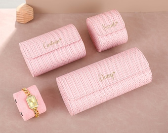 Engraved Pink Watch Case, Personalized Watch Case, Custom Travel Watch Box, Anniversary Gift, Mother's Day Gift, Valentines Gifts for Women