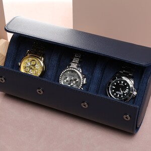 Navy Blue Vintage Watch Storage Box Personalized Watch Storage Box Engraved Watch Storage Box Custom Gift Watch Storage Box, Best Man Gift image 3