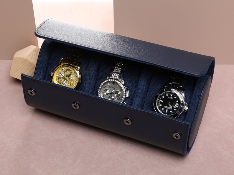 Navy Blue Vintage Watch Storage Box Personalized Watch Storage Box Engraved Watch Storage Box Custom Gift Watch Storage Box, Best Man Gift image 3