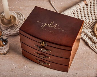 Personalized Walnut Jewelry Box, Large Jewelry Organizer Storage, Jewelry Box for Women, Custom Jewelry Box, Wedding Gift, Gift for mom