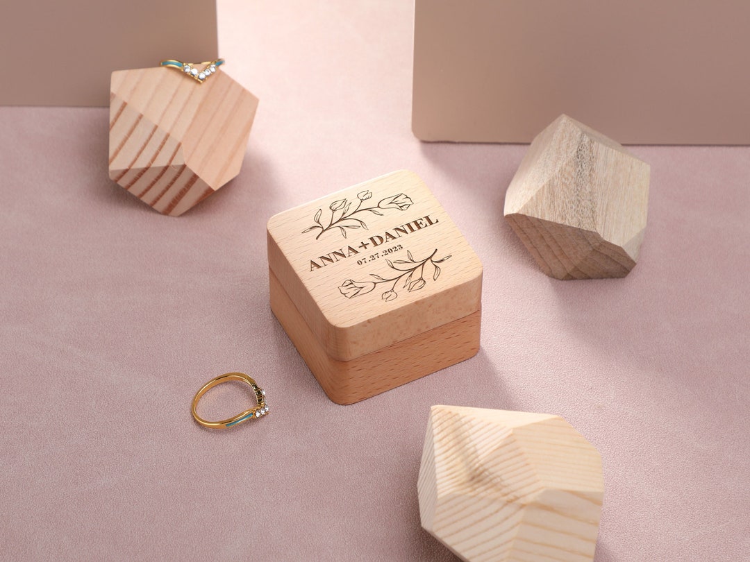 Double Slot Ring Box, Personalized Wedding Ring Box, Engrave Wooden ...