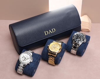 Boîte de rangement de montre vintage bleu marine boîte de rangement de montre personnalisée boîte de rangement de montre gravée boîte de rangement de montre cadeau personnalisée, cadeau du meilleur homme