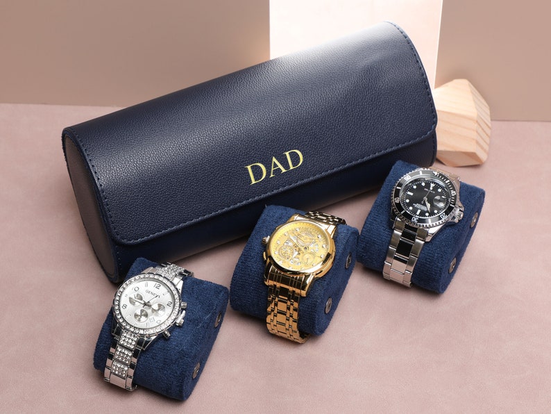 Navy Blue Vintage Watch Storage Box Personalized Watch Storage Box Engraved Watch Storage Box Custom Gift Watch Storage Box, Best Man Gift image 1