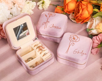 Custom Jewelry Box, Custom Gifts Gifts for Mom & Grandma, Hangable Jewelry Box with Velvet Padded and Zipper, Mothers Day Gift