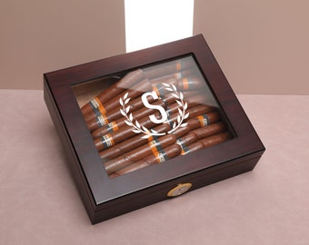 Engraving Humidor Brown Glass Top Vintage Humidor Personalized Cigar Set Custom Gift Engraving Custom Humidor Father's Day Gift Christmas