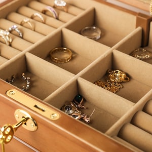 Wooden Jewelry Box, Large Jewelry Organizer Storage with Lock, Jewelry Box for Women Girls Custom Jewelry Box, Wedding Gift, Gift for mom image 5