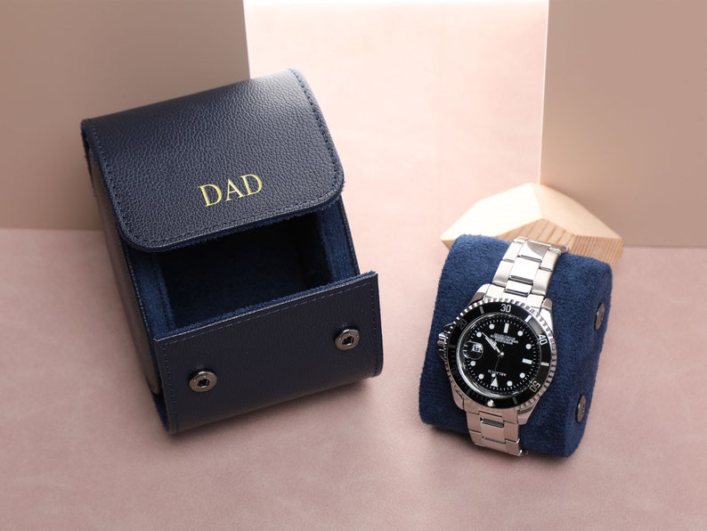 Navy Blue Vintage Watch Storage Box Personalized Watch Storage Box Engraved Watch Storage Box Custom Gift Watch Storage Box, Best Man Gift image 10