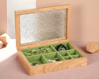 Personalized Cherry Wood Jewelry Organizer Box, Vintage Jewelry Box, Wooden Jewelry Case, Travel Jewelry Box, Mother's Day Gift
