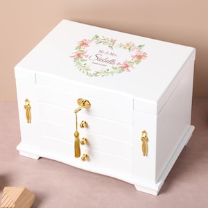 Almacenamiento organizador de joyas grande con espejo, joyero de madera, joyero para mujeres y niñas, joyero personalizado, regalo de boda, regalo para mamá