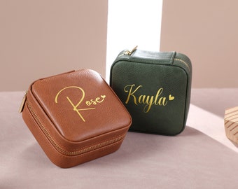 Leather Jewelry Travel Case, Personalized Jewelry Box, Jewelry Box with Name, Wedding Party Gifts, Bridesmaid Proposal Gift
