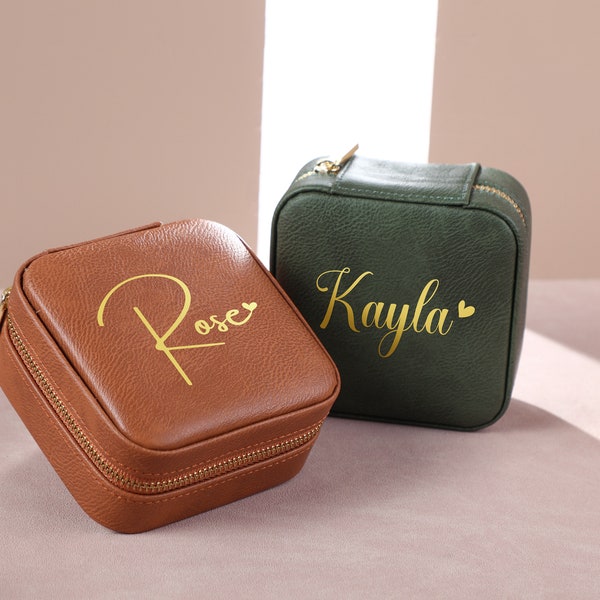 Leather Jewelry Travel Case, Personalized Jewelry Box, Jewelry Box with Name, Wedding Party Gifts, Bridesmaid Proposal Gift