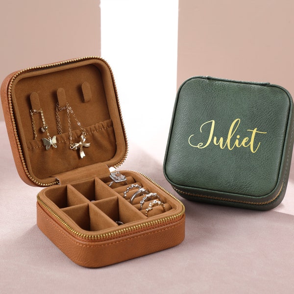 Personalized Jewelry Box, Leather Jewelry Travel Case, Jewelry Box with Name, Wedding Party Gifts, Bridesmaid Proposal Gift