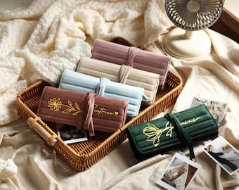 Personalized Velvet Jewelry Roll, Custom Jewelry Roll, Bridesmaid Proposal, Christmas Gift, Gift for Her, Valentine’s Day Gift, Bride Gift